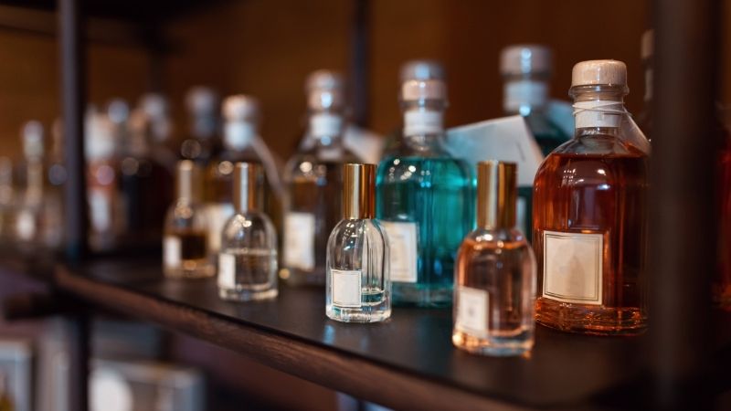 Perfume bottles at store shelves